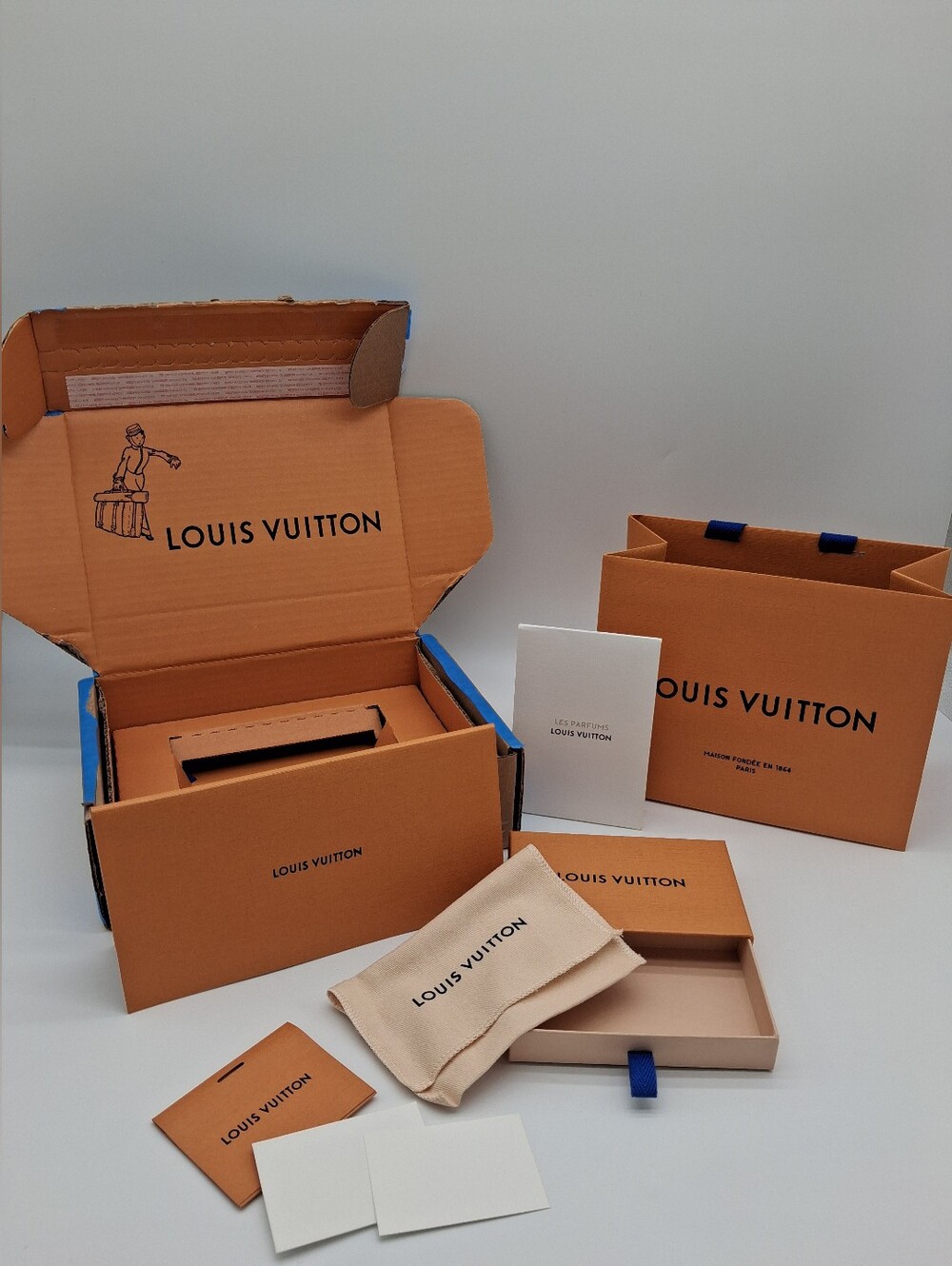 LOUIS VUITTON Orange Gift Box Dust Bag Shopping Bag Cards Packaging Set